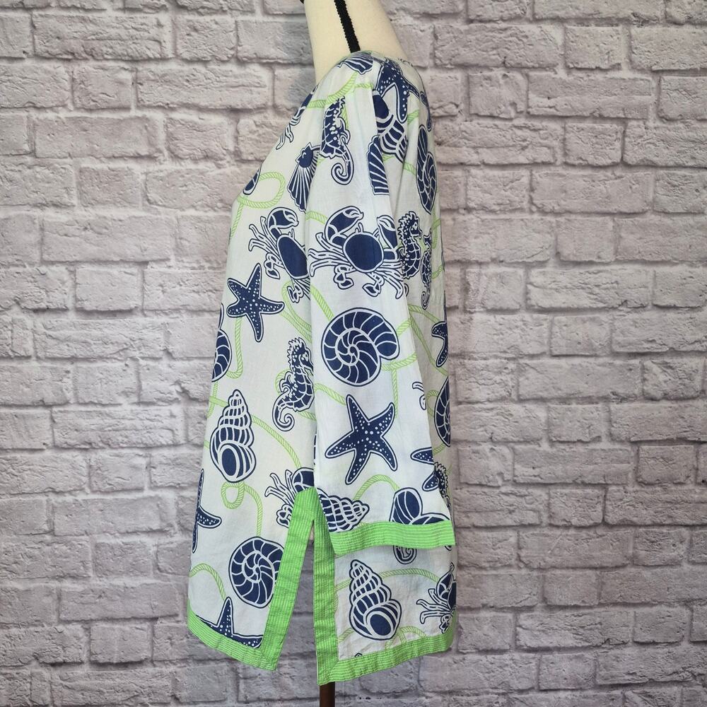 Gretchen Scott Sea Creature Starfish Seashell Tunic Cover Up Top Blue Green Sz M - Picture 5 of 9